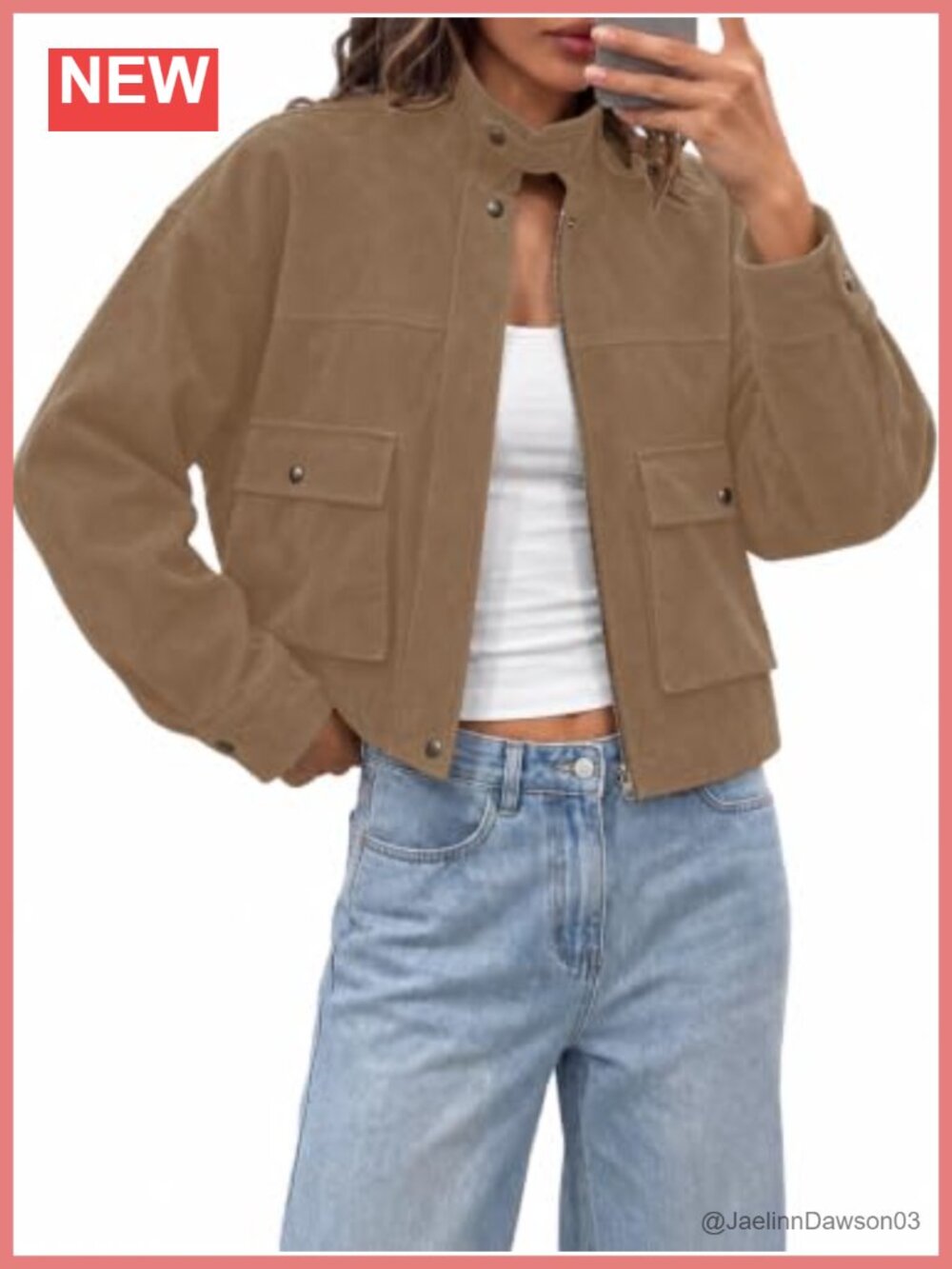 Faux Suede Bomber Jacket Cropped Utility Coat Fall Outwear